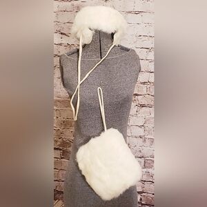 Vintage Little Girl's White Rabbit Fur Hat and Muff